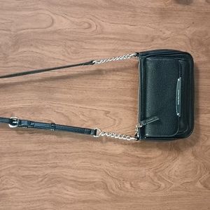 Dana Buchman Black Crossbody Purse Faux Pebble Leather Silver Chain Clutch body